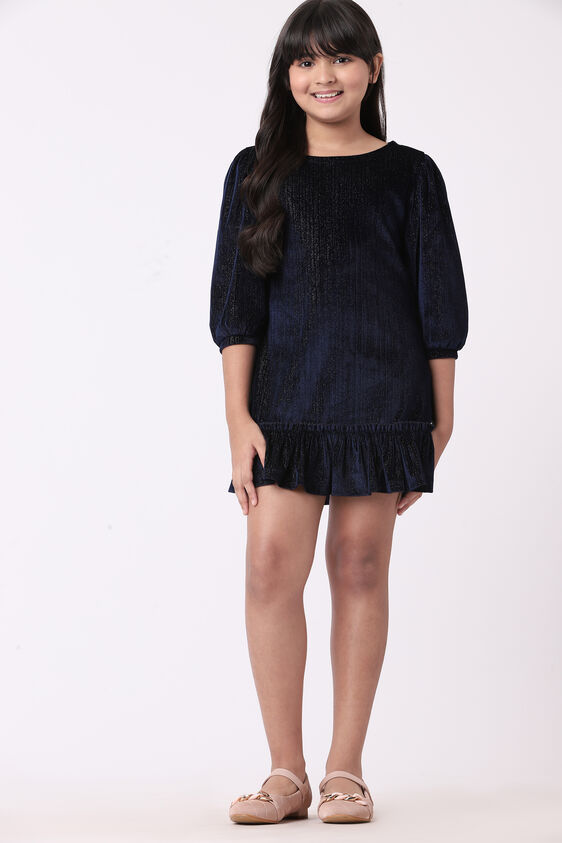 Navy Blue Solid Flounce Dress, Navy Blue, image 1